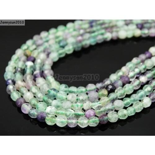 Natural Fluorite Gems Stones 4mm Faceted Round Spacer Loose Beads 15'' Strand for Jewelry Making Crafts 5 Strands/Pack
