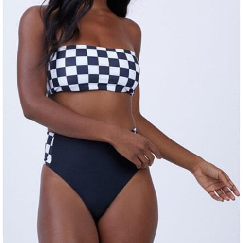 New Women Bikini Sets 2019 Plaid 2 Piece Push Up Padded Bra Tops Thong Bottoms Swimwear Swimsuit Set