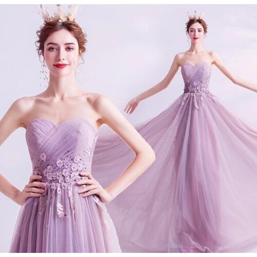 New sweat sleeveless Light purple long lady mother women prom evening performance banquet party ball dress gown free ship