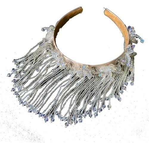 Charming Beaded Crystal Wedding Crown Bridal Hair Tiara Handmade Women Forehead Tiaras Hair Accessories