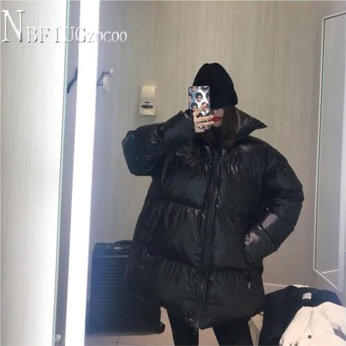 Glossy Fabric Black Color Winter Women Parkas Thick Warm Female Overcoat