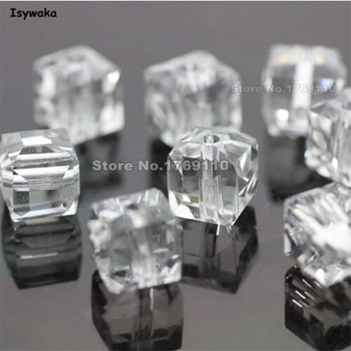 Isywaka 100pcs 8mm Clear White Color Square Austria Crystal Beads charm Glass Beads Loose Spacer Bead for DIY Jewelry Making