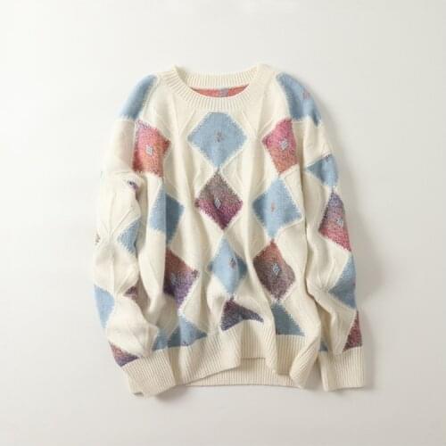 Luxury 100% cashmere sweaters female fashion jacquard winter chic pullovers women knitted oversized england style jumper tops