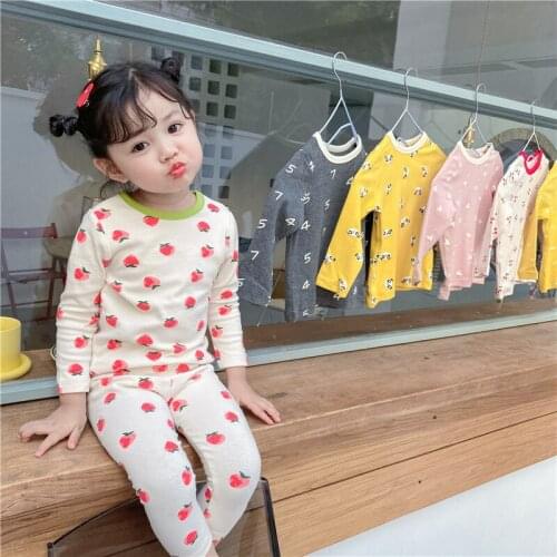 Korean Cartoon Long Sleeve Toddler Pajamas Set Boys and Girls Autumn Home Two Piece Set Sleepwear Lounge Set Kids 1 to 8 yrs