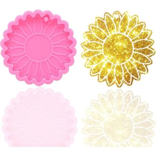 DIY Silicone Mold Mirror Sunflower Chrysanthemum Keychain Epoxy Mold Crystal Decoration Handicraft Pendant Making Tool
