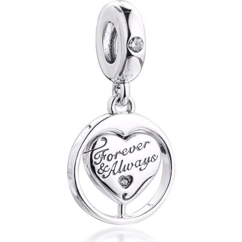 Valentines Spinning Forever & Always Soulmate Sterling Silver Jewelry Fits Original Charm Bracelet & Necklace Woman DIY Bead