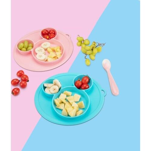 Suction Plates Silicone Grid Plate For Kid Baby Bowl Suction BPA Free Feeding Baby Tableware Children Self-Feeding Dining Dishes