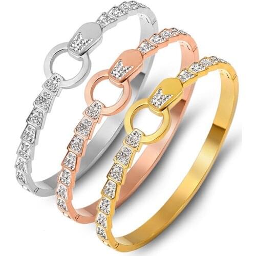 Stainless Steel Jewelry Bracelet Bangle Full Buckle Gold Bracelet Jewelry Gifts For Women