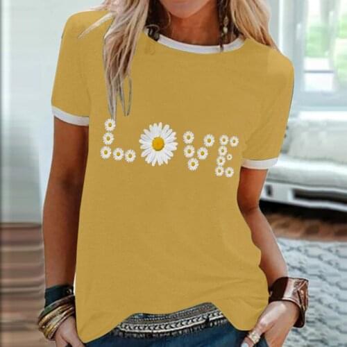 Plsu Size Womens Valentines Day T-shirt O-Neck Casual Love Printing Tshirt Women Floral Summer Top Loose Short Sleeve T-shirt