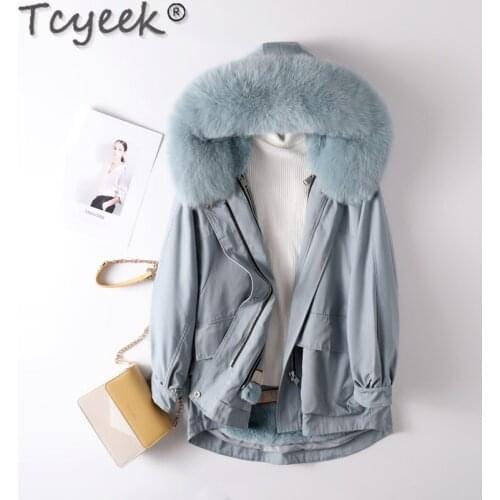 Fox Natural Fur Hooded Rex Rabbit Fur Liner Woman Parkas Winter Real Fur Coat Female Thick Warm Jacket Women Hiver