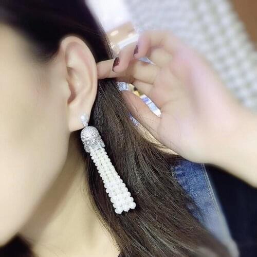 Long tassels earring natural fresh water pearl small pearl 925 sterling silver fine women jewelry free shipping