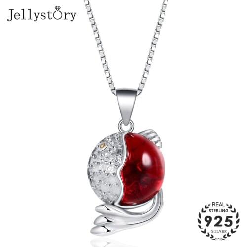 Jellystory Fashion 925 Sterling Silver Necklace with fish shaped ruby Pendant for Women Wedding Party fine Jewellery Wholesales