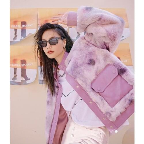 Winter New Female Fur Tie-Dye Contrast Color Stitching Lamb Plush Thick Fur Women
