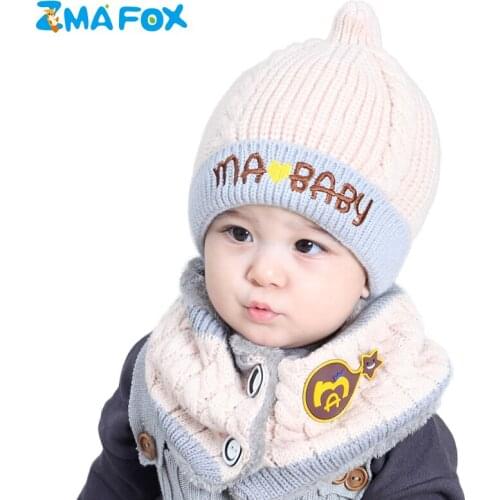 ZMAFOX baby boys girls beanie caps neck warmer suits toddlers kids winter thicken velvet hats children knitted hat thermal scarf