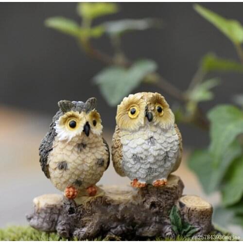 100pcs Mini Owl Birds Miniatures Figurines Garden Resin Bird Animal Figure Toys Home Decoration Ornament 3cm