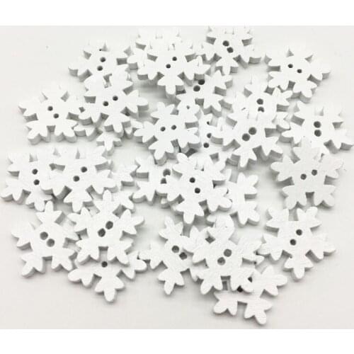 300pcs 18mm White Color Wood Snowflake Buttons 2-Hole Christmas Button Crafts Embellishments For Cardmaking Scrapbooking