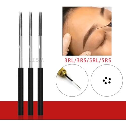50pcs lamina Microblading Needle Round Permanent Makeup Eyebrow Blades 3RS 5RL Tattoo Fog Needles For Agulhas Tebori Manual Pen
