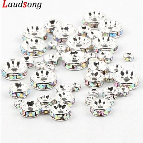 50Pcs DIY 4 6 8 10mm Silver Color ABS Rhinestone Round Loose Spacer Crystal Beads For Jewelry Making Bracelet Accessories