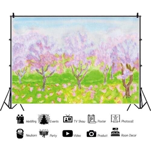 Watercolor Peach Forest with Falling Flowers Children Backdrops Photography Birthday Party Photos Background for Shooting Decor