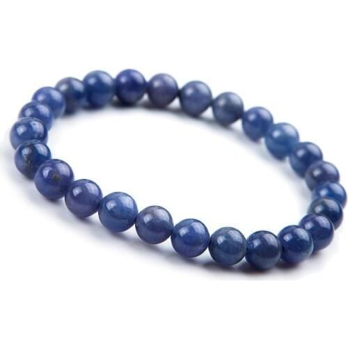 7.5mm Genuine Natural Tanzanite Blue Gemstone Bracelet Round Beads Stretch Woman Beads Femme Man Crystal Birthday GiftAAAAA