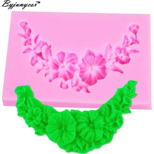 Byjunyeor F1065 Epoxy UV Resin Silicone Leaf Rose Mold for Cake Decoration Fondant Mold DIY Silicone mold Cake Fondant Mold