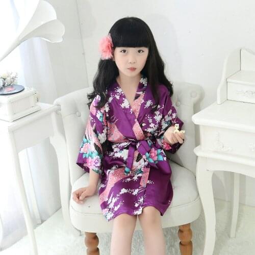 BZEL New Kid Silk Floral Robe Kimono Robes Bridesmaid Flower Girl Dress Children Bathrobe Sleepwear Baby Clothes Dressing Pyjama