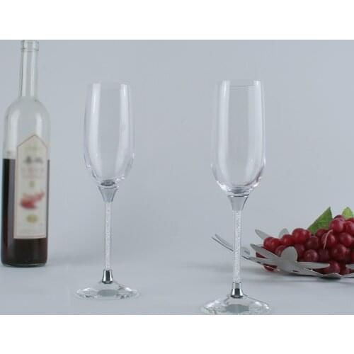 Crystal Wedding Champagne Glasses Transparent Skull Head Sliver Stainless Steel Stand Glass Champagne Chalices Drinkware