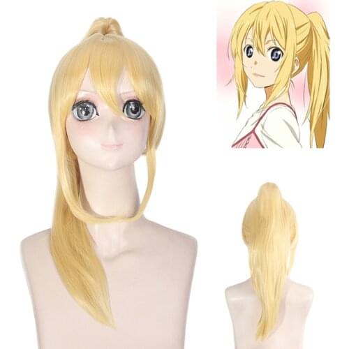 Anime Your Lie in April Miyazono Kaori cosplay Wig with clip Ponytail Long Blonde Synthetic Fake Hair Party Role Play Wigs