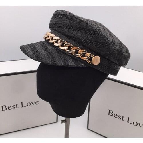 Summer black chain womens navy cap leisure flat-topped youth wide-brim restoring ancient ways