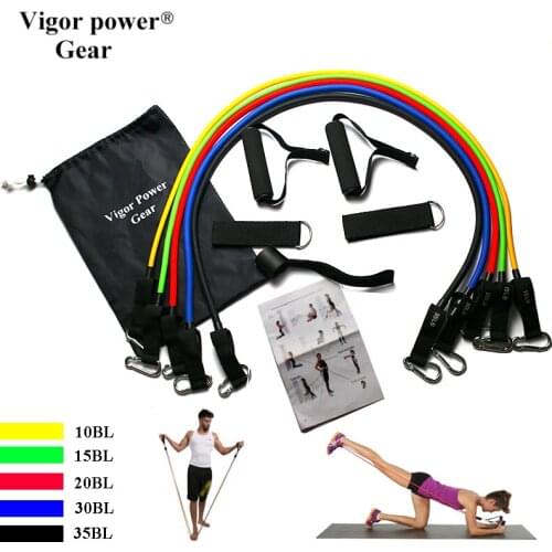 Vigor Power Gear 11PCS Resistance Band Set with Resistance Tube Door Anchor Handles Ankle Straps For Home Gym Workouts Crossfit