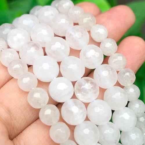 Faceted Natural Stone White Jades Round Gems Loose Spacer Beads For Charms Handicrafts Jewelry Making Diy Bracelet 4/6/8/10/12mm