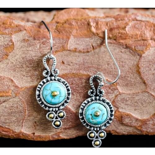 Retro Round Green stone Crochet Earrings Fashion Jewelry 2020 Boho Ancient Coin Shape Jewelry Earrings For Women Wholesale D269