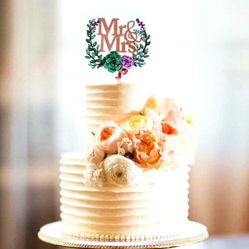 Ins Lavender plant“Mr&Mrs”Cake Topper Rose gold Upscale Acrylic wedding party Cupcake toppers Bride and groom wedding decoration