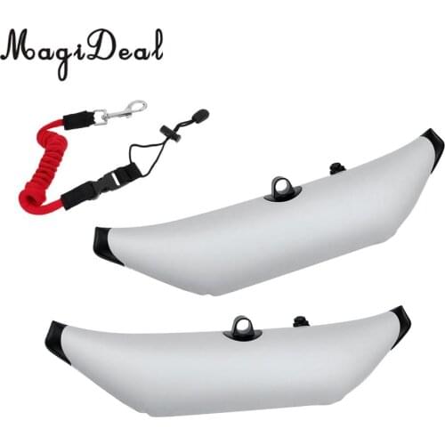 1 Pair White PVC Inflatable Outrigger Stabilizer + Elastic Paddle Leash for Kayak Fishing Standing Beginners Dinghy Yacht Ac