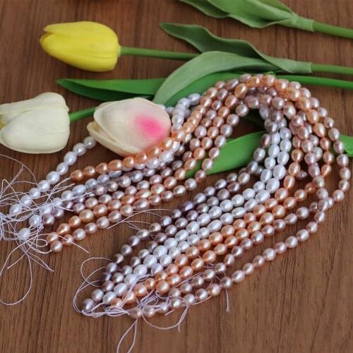 5 Strands/lot)7-8mm white/pink/purple Natural Freshwater Pearl Oval Rice Shape Strong Light Fire Pearl For Handmade DIY Jewelry