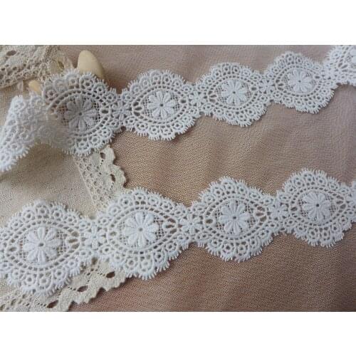 New Fashion Oval Style Cotton Lace In Ivory White Embroidery Flower Eyelash Lace Applique Telas De Patchwork