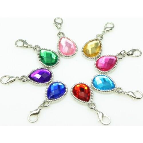New arrive 20pcs mix crystal drop charms resin dangle charms birthstone lobster clasp charms diy bracelet jewelry hanging charm
