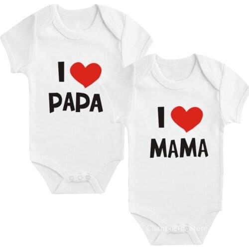Newborn Baby Clothes Short Sleeve Girl Boy Clothing I Love Papa Mama Design 100%Cotton Rompers De Bebe Costumes White 0-18M