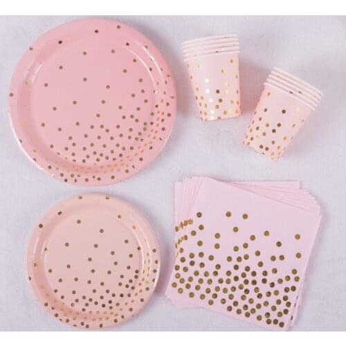 Wholesale 10pcs/lot Birthday Hot Pink Gold Paper Towel Napkin cup plate spoon Fork Party Tissue Birthday Wedding Decoration