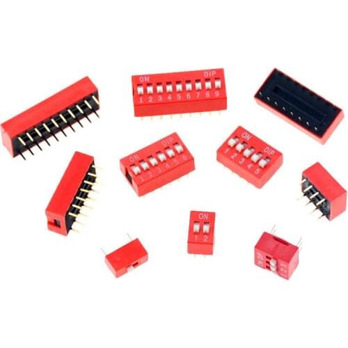 5PCS Slide Type Switch 1 2 3 4 5 6 7 8 9 10 12Pin 2.54mm Position Way DIP Red Pitch Toggle Switch Red Snap Switch Dial Switch