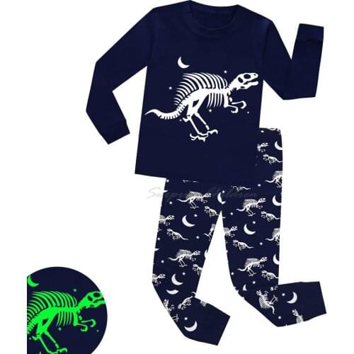 Spring Autumn Children Glow in the Dark Cotton Suit Full Sleeve Pyjama Kids Outfit Boys Christmas Cosplay Clothes Dinosaur Pjs