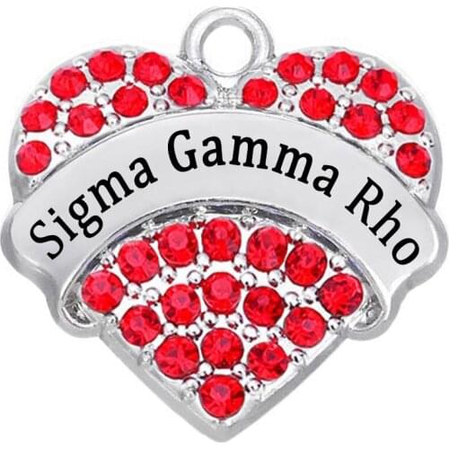 Popular heart-shaped inlaid rhinestone crystal charm sigma gamma rho greek organization tag pendant for student jewelery DIY