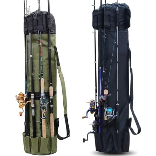 Portable Fishing Rod Case Carrier Canvas Fishing Reel Organizer Fishing Rod Bag Holder Fishing Travel Case Tackle Box Storage