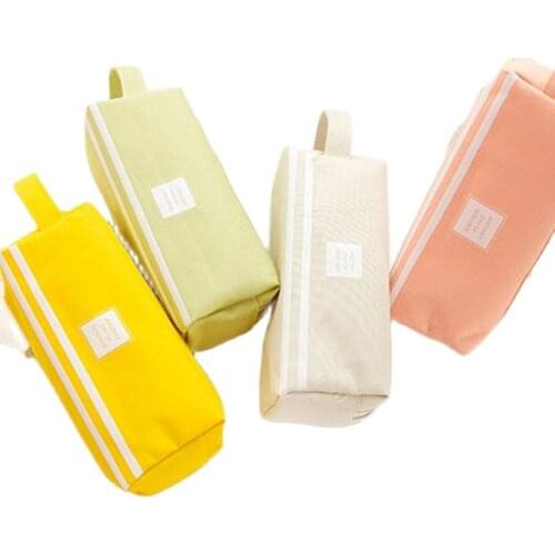 Simple Creative Two Layers Pencil Case Large Capacity Multiple Styles Canvas Material Boys Girls Pencil Cases Estuches Escolares