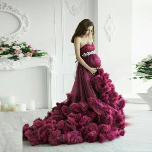 Luxury Bridal Ruffled Tulle Dress Women Maternity Tulle Dressing Gowns Long Party Dresses Photo Shoot Prom Dresses Custom Made