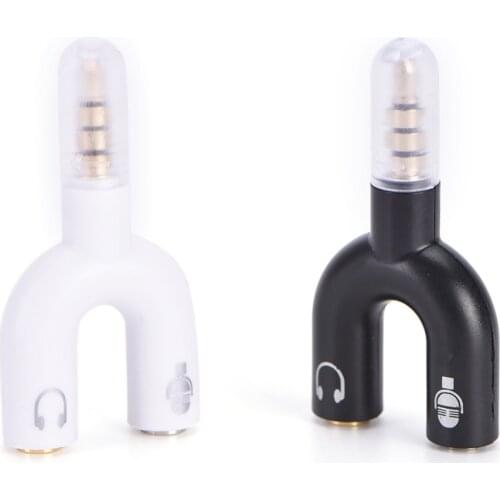 New 3.5mm Male To Female U-shaped Headphone Adapter Double Sharing Splitter Stereo Audio Output Microphone Headphone Splitter