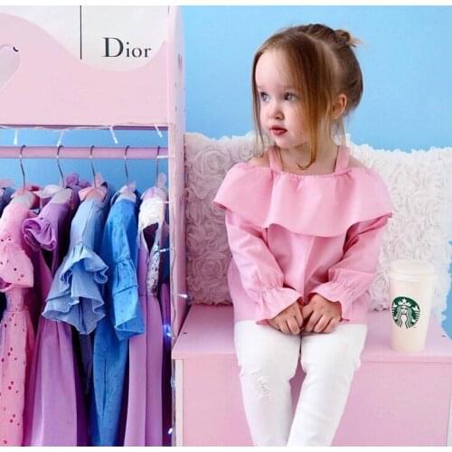 All-match Fashion Lotus Leaf Edge Sleeves Halter Top /Baby Girls Long Sleeves T-Shirt 3106