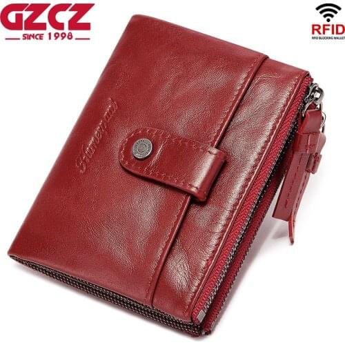 High Quality Rfid Genuine Leather Women Wallet Crazy Horse Coin Purse Short Female Designer Money Bag Red Walet Fashion Gifts