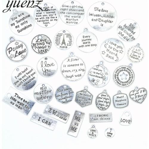 YuenZ mix 30pcs Antique silver colour English nameplate charm diy retro jewelry fit Earring keychain hair card pendant U053