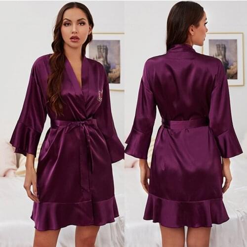 Womens Pajamas Bride Bridesmaid Elegant Sleepwear Sexy Lace Women Dressing Gown Bathrobe Kimono Silk Bath Robe Sleep Lounge